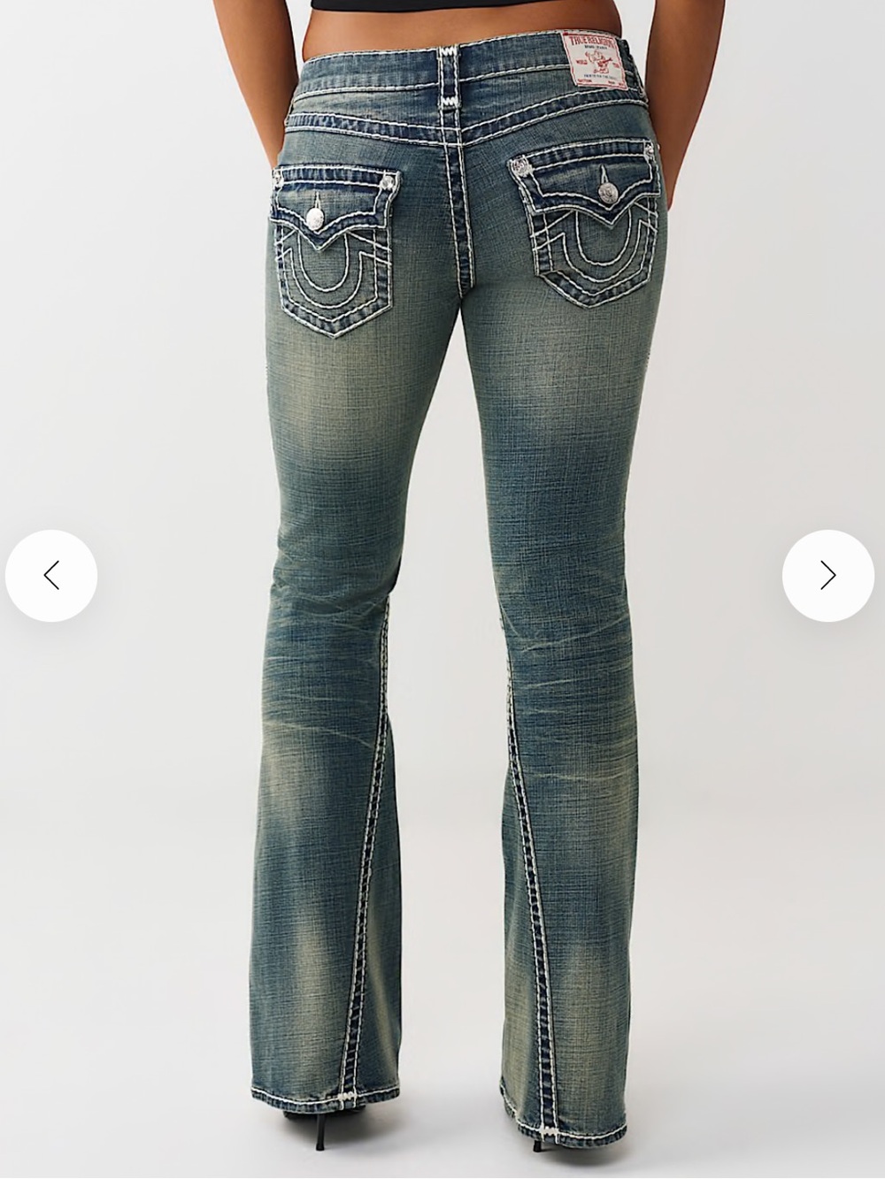 Joey Low Rise crystal Super T Flap Flare Jean twist Size 30 stitching Y2K USA